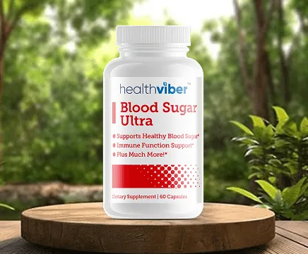 A bottle of HealthViber Blood Sugar Ultra.