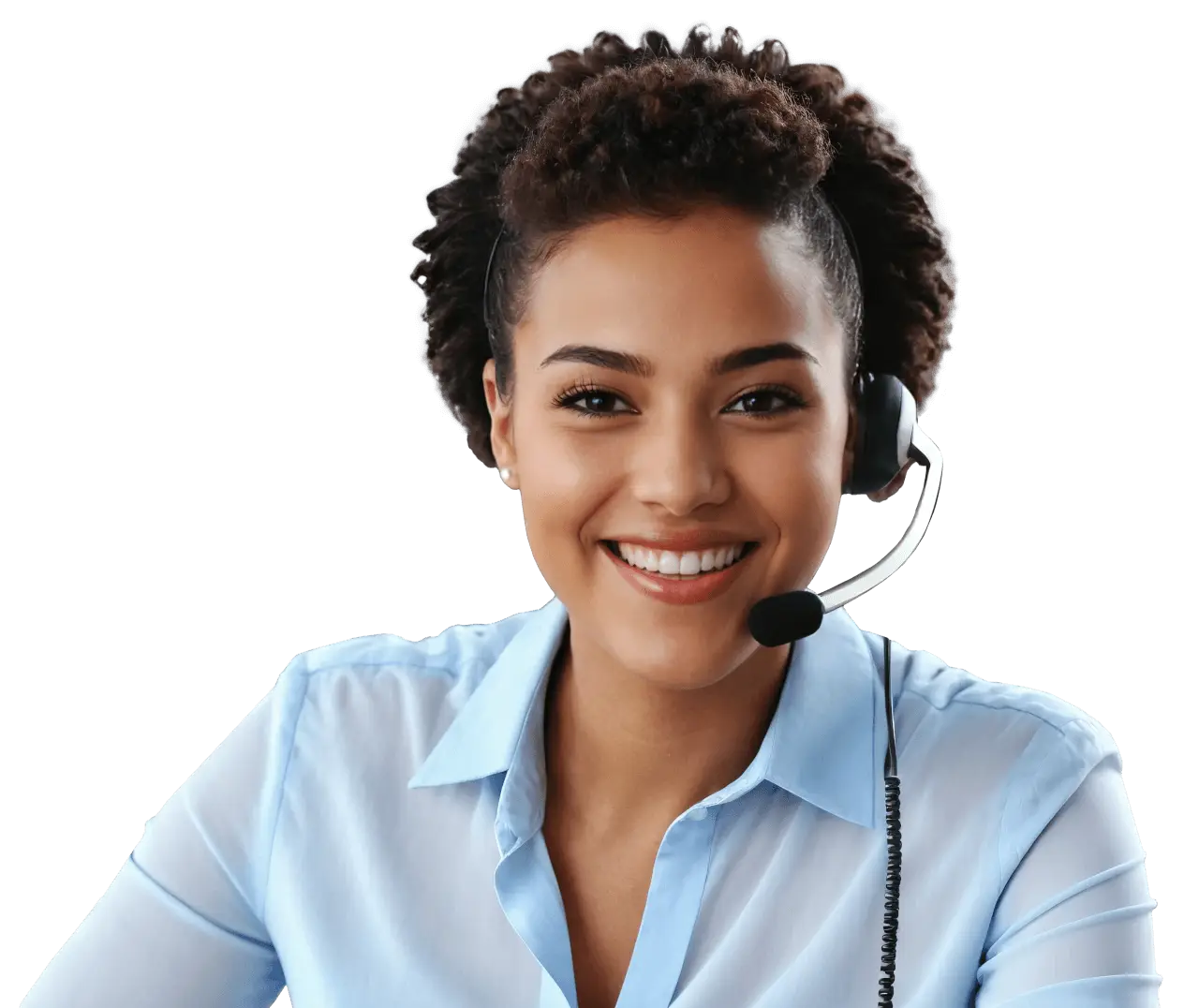 A HealthViber support specialist on a headset.