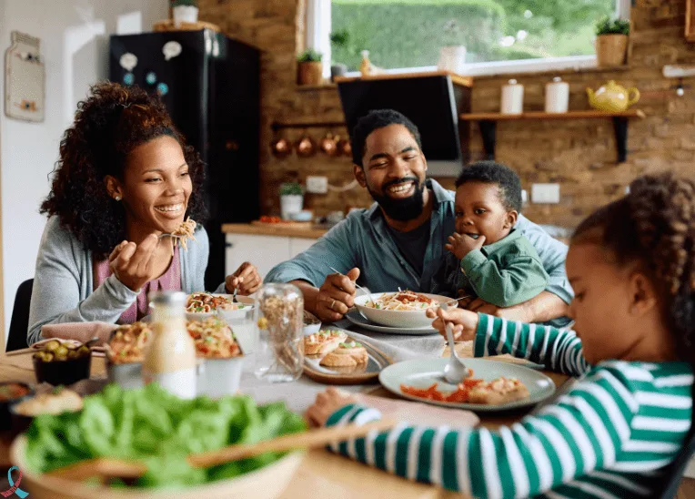 A family sharing a meal at home.