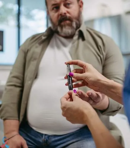A man having his blood sugar checked.