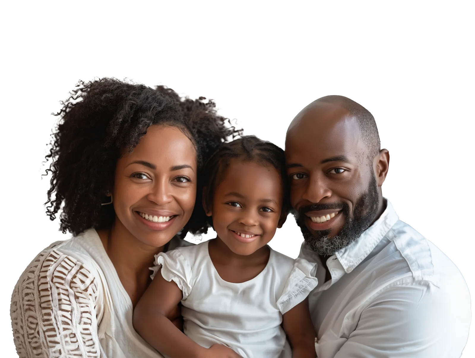 A smiling family of three.