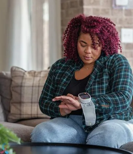 A woman checking her fitness watch.