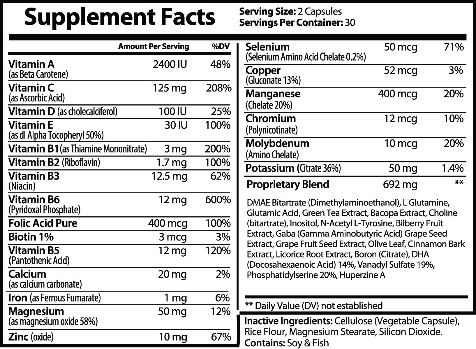 Supplement facts for NeuroPlus Brain and Focus