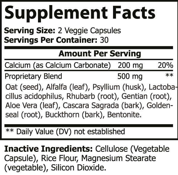 Supplement facts for Colon Sweep – Total Cleansing Formula