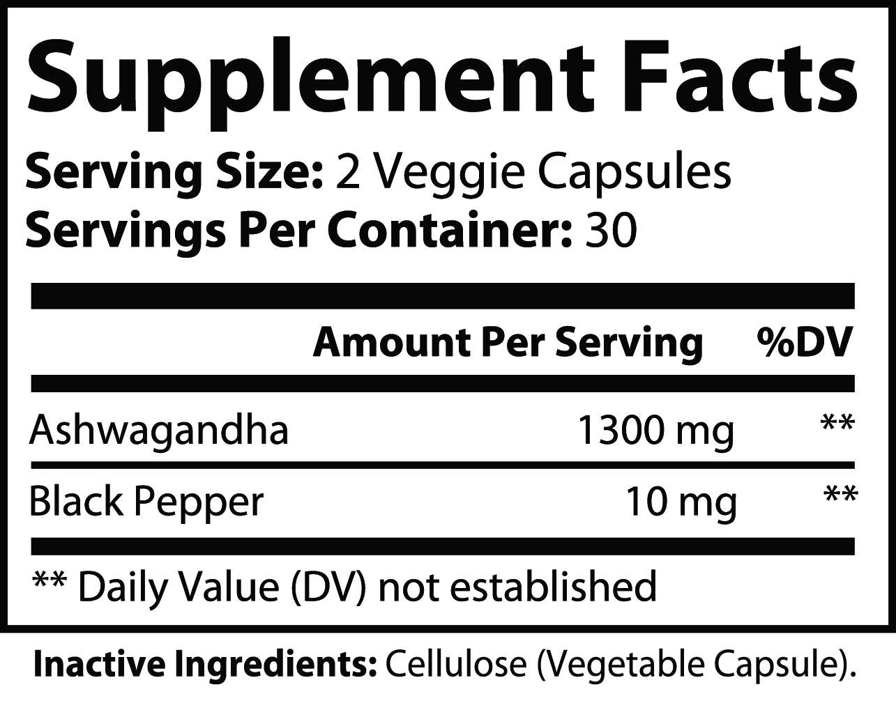 Supplement facts for Ashwagandha With Black Pepper