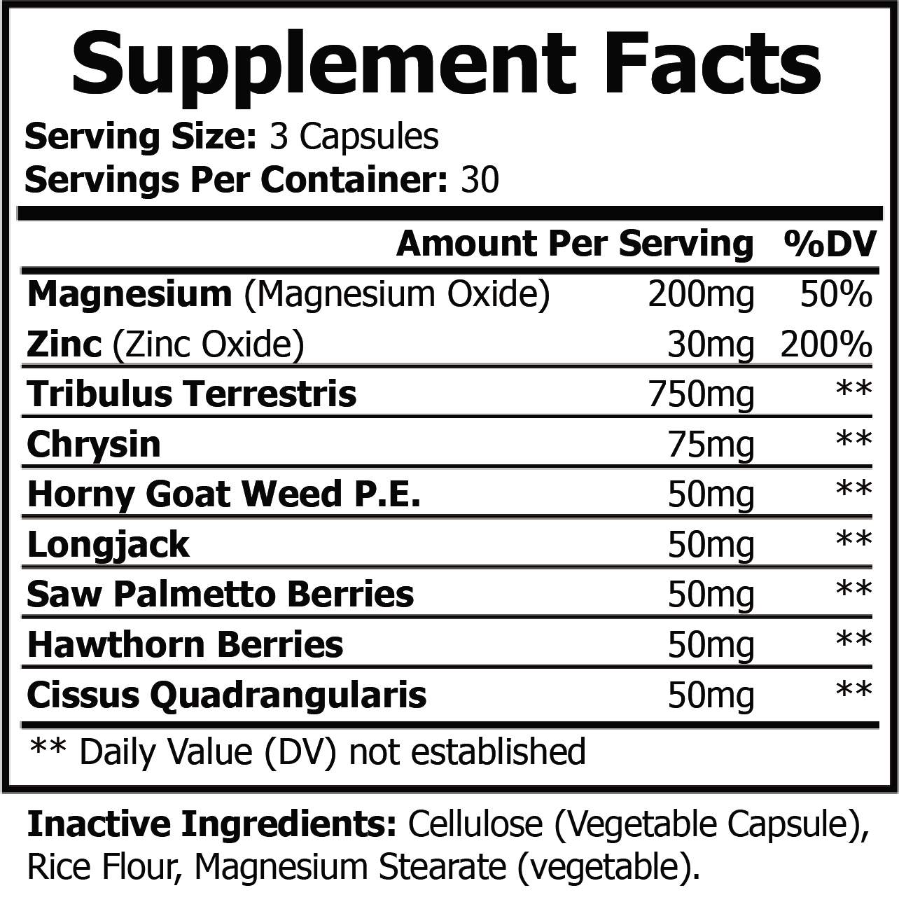 Supplement facts for Ultra Test Natural Testosterone Support