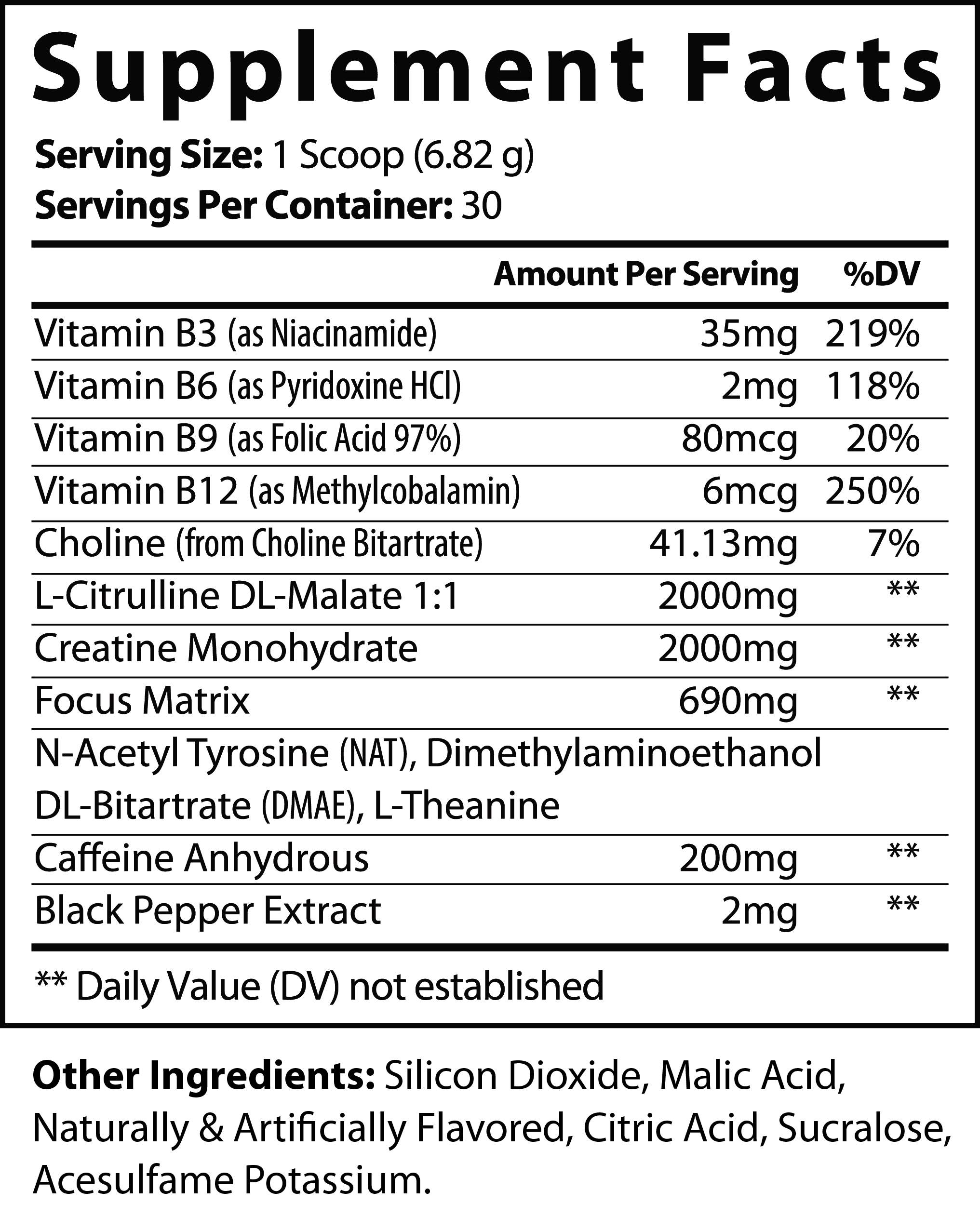 Supplement facts for Pre-Workout (Fruit Punch)