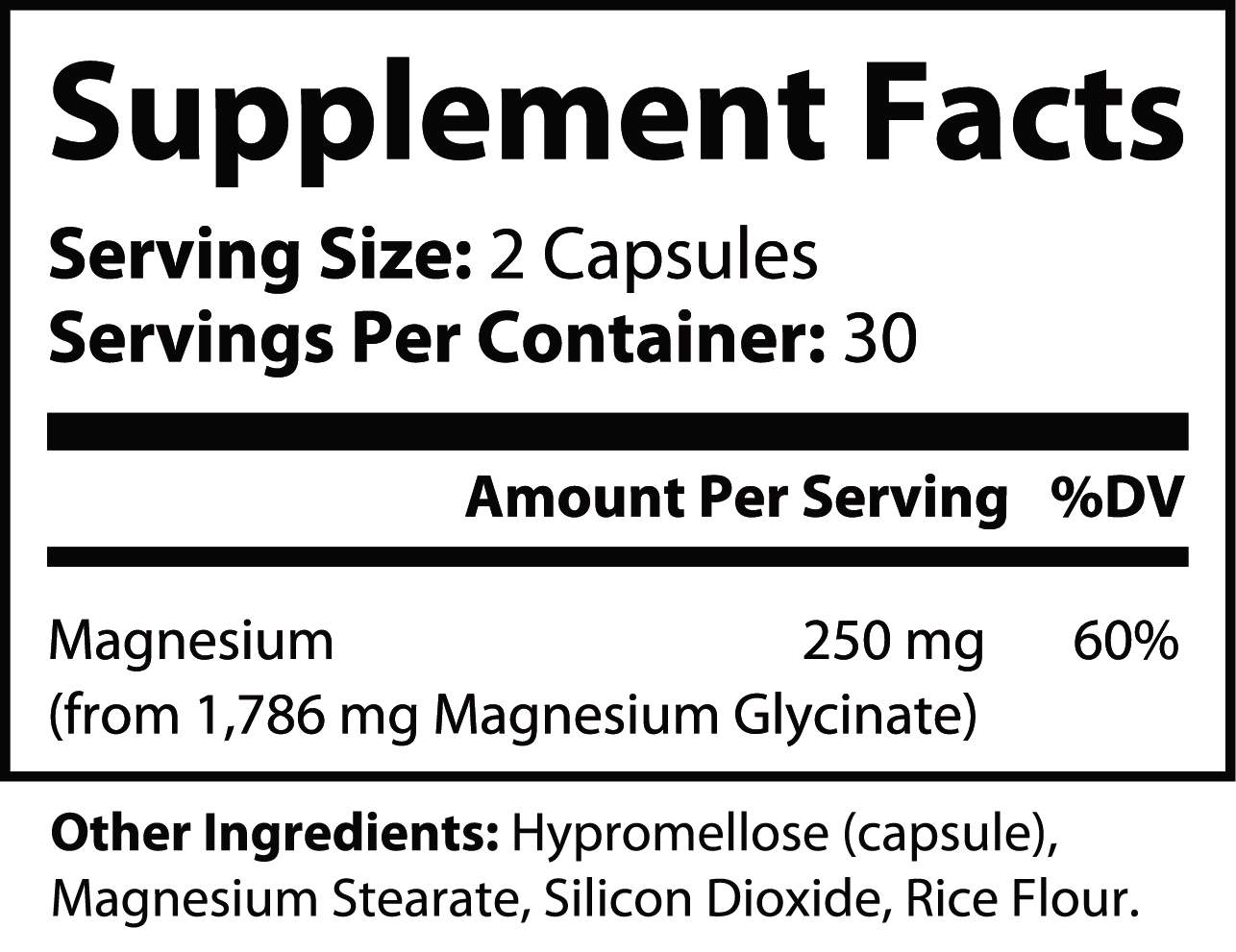 Supplement facts for Magnesium Glycinate