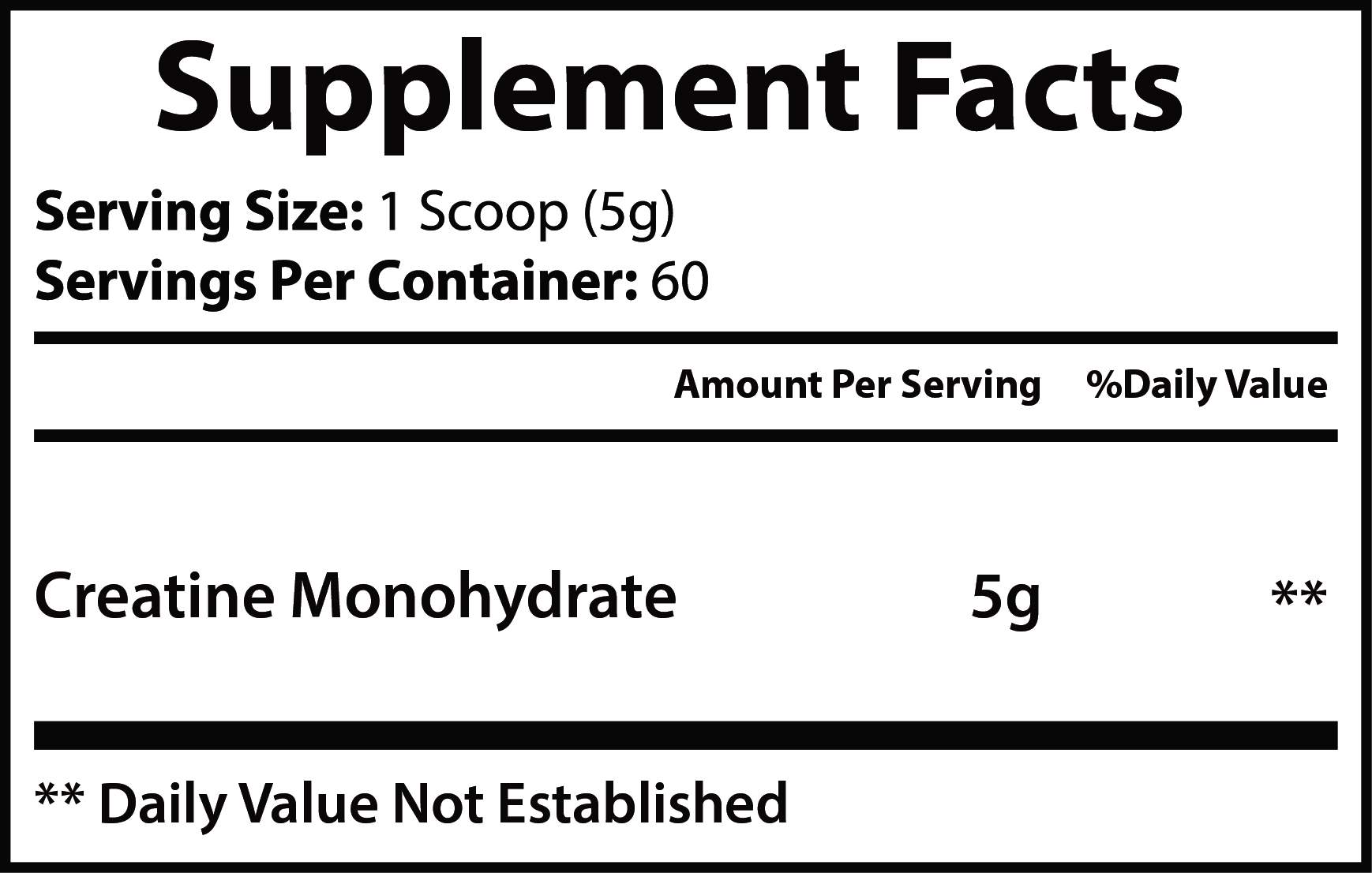 Supplement facts for Creatine Monohydrate Powder 300g